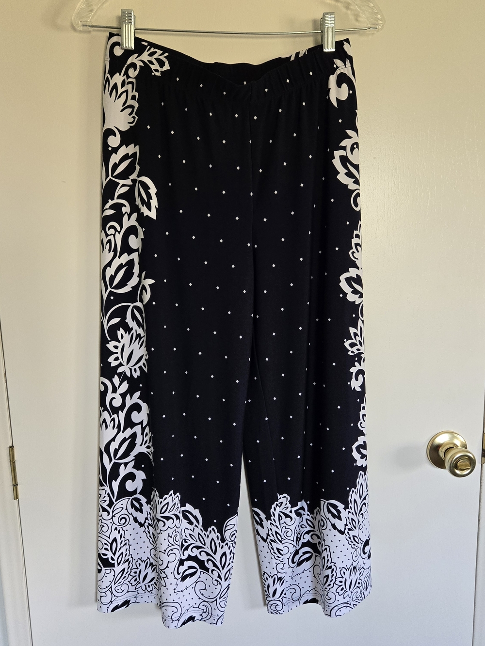 Susan Graver Black & White Wide-Leg Printed Palazzo Pants XS